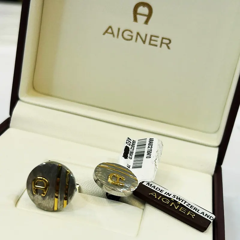 Aigner Lupo Steel & Gold Swiss Grade Men's Fashion  Cufflinks- ARAGC2150410